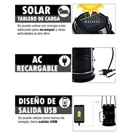 DOSYU Lámpara Linterna de Camping Recargable USB/Luz Solar, Impermeable, Plegable y Portátil con 2 Modos de Iluminación (Azul)
