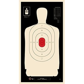 B-29 Reverse Red Center, Police Silhouette Shooting Targets, 11.5"x 22" Paper Shooting Target, Indoor and Outdoor Target, Great Value Targets, 25 Yard Police Pistol Silhouette (ReverseRed, 50)