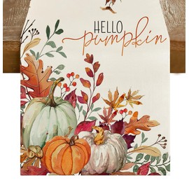 Fall Pumpkin Table Runner, Autumn Orange Thanksgiving Table Runners for Kitchen Dining Coffee or Indoor and Home Parties Decor 13 x 72 Inch（3）