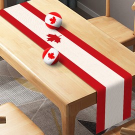 Linen Canada Table Runner Happy Victoria Day Canada Day Indoor Outdoor Party Maple Leaf Table Cover Decoration Home Kitchen Dining Room 13 X 72inch