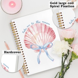 SNNDER Coquette Blue Bow Seashell Beach Notebook, Preppy Coastal Ocean Journal, Beachy Aesthetic Journal, Beach Supplies for Women, Pink Hardcover Spiral Notebooks 5.5x8.3 Inch