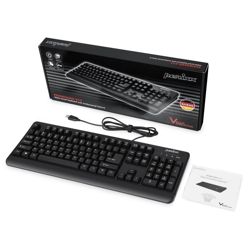 Perixx PERIBOARD-517 Wired Washable USB Keyboard, Certified with IP 65