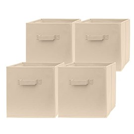 Pomatree 13x13x13 Inch Storage Cubes - 4 Pack - Large and Sturdy Storage Bins | Dual Handles, Foldable | Cube Organizer Bin | Fabric Baskets for Organizing Closet, Clothes and Toys (Beige)