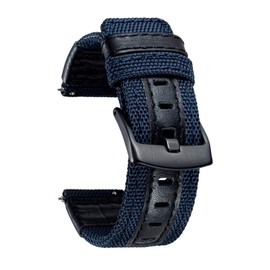 BINLUN Canvas & Leather Watch Band Replacement Fabric Watch Strap Quick Release Breathable Outdoor 5 Sizes (18/20/22/24mm) 6 Colors Black Buckle, 24 mm, No