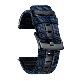 BINLUN Canvas & Leather Watch Band Replacement Fabric Watch Strap Quick Release Breathable Outdoor 5 Sizes (18/20/22/24mm) 6 Colors Black Buckle, 24 mm, No