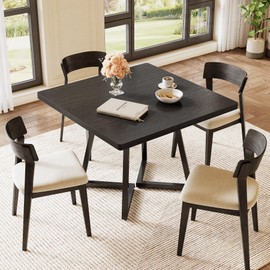 LITTLE TREE 31.5 Inches Small Dining Table for 4, Square Dinner Table for Small Space, Dining Room Tables, Black Wooden Kitchen Table with Metal Legs, Modern Leisure Cafe Table for Apartment