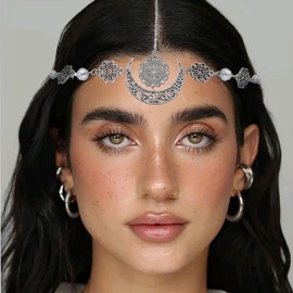 Blindery Black Rhinestone Forehead Chain - Hollow Hair Crescent Headpiece Moon Head Chain - Festival Costume Hair Accessories for Women (Black-4, Normal)