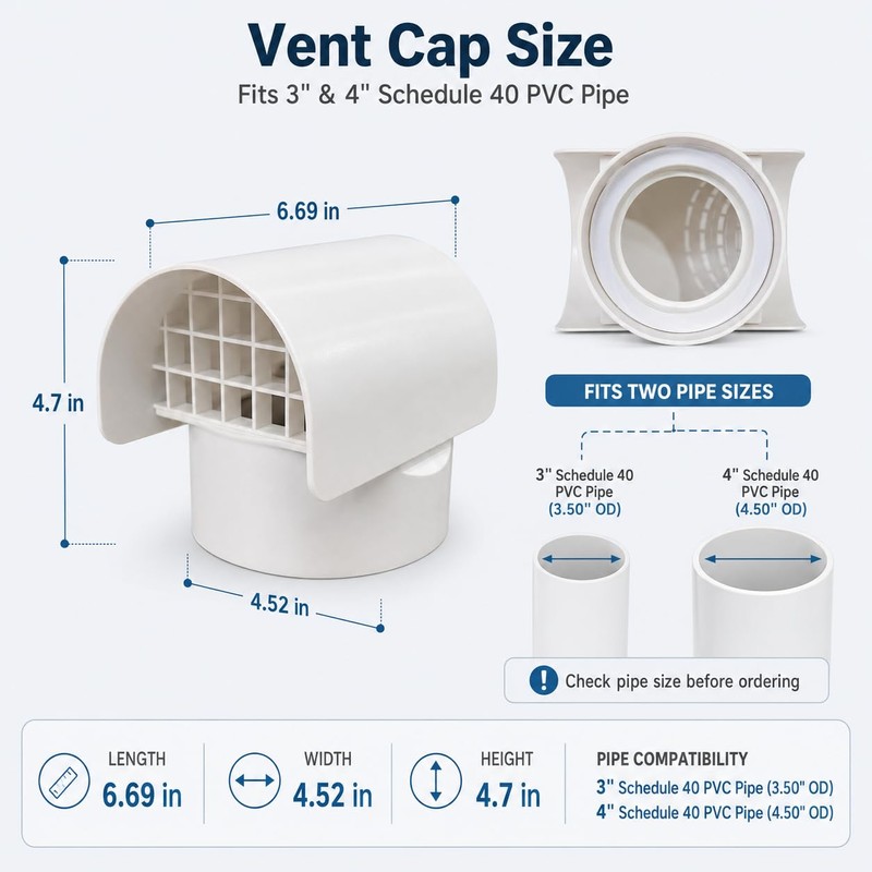 3 & 4 Inch PVC Radon Vent Rain Cap for