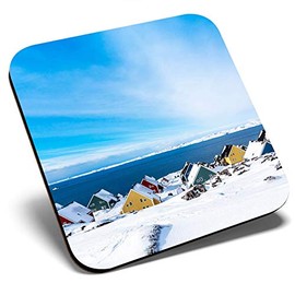Great Single Coaster Square - Nuuk City Greenland Ice Landscape |Glossy Quality Coasters | Tabletop Protection for Any Table Type #21949