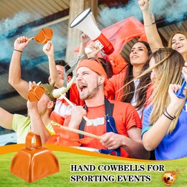 12 Pcs Metal Cowbells with Handle, Cow Bells Noise Makers for Sporting Events, Small Cow Bell Loud Bells Noisemaker Hand Percussion Cow Bells Noise Makers for Sporting Events, Football Games (Orange)
