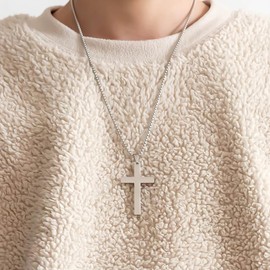 NJCXOLA Cross Necklace Men's Cross Chain Men's Silver Stainless Steel Men's Pendant Cross Necklace Jewellery for Women 60 cm
