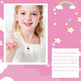 Lovely Black Cat Necklace for Girls,Girls Cup Cat Pendant Necklaces,For Girl Jewelry Gift For Girls Daughter Granddaughter Niece Christmas Gift Girl Birthday Gift over 3 years old.