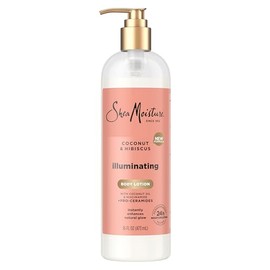 Loción corporal iluminadora con aceite de coco, hibisco, niacinamida y proceramidas, mejora instantáneamente el brillo natural de la piel, humectación durante 24 horas, 16 oz