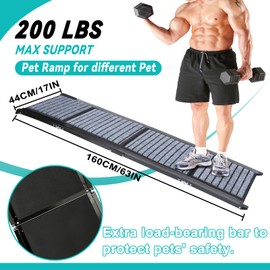 63" Long Dog Ramp for Car, Foldable Dog Ramps for Large Pet, Portable Dogs Ramp for Truck, 17" Wide Pet Car with Non-Slip Rug Surface, Pet Ramp for Large Dogs Up to 200LBS for Car, SUV & Truck-L