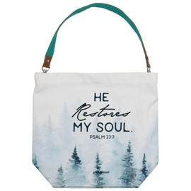 Kerusso Grace & Truth He Restores Psalm 23:3 Snowy Mountains, Multicolor 16 x 14.5 Inches Cotton Canvas Multi Use Tote Bag