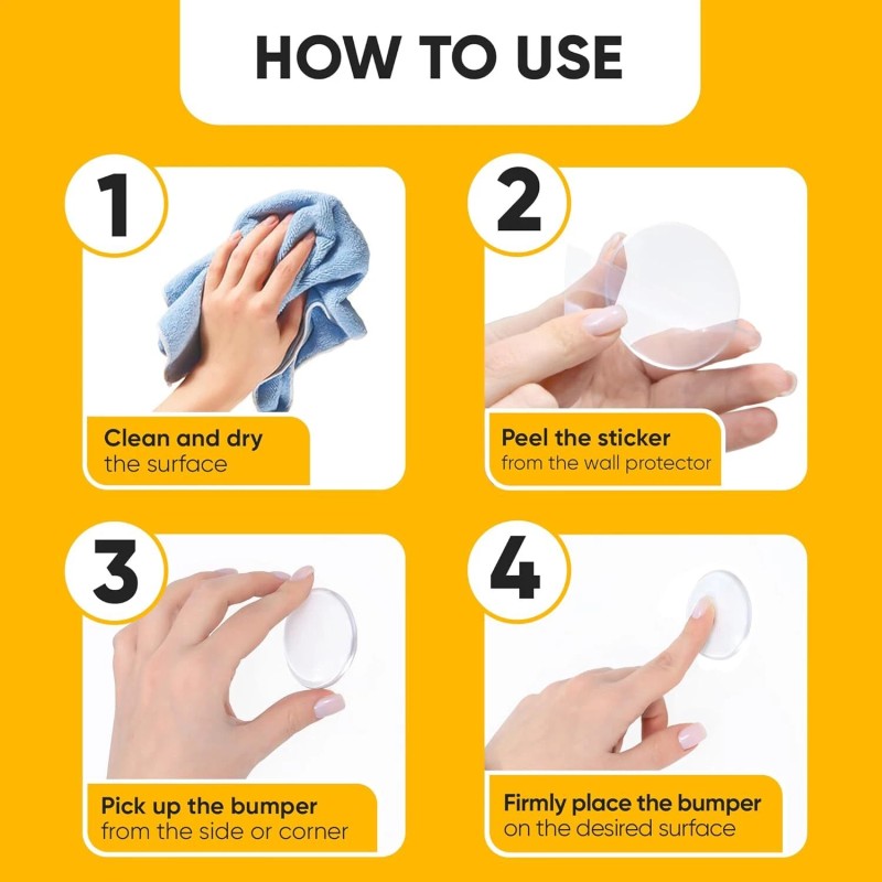 Vellax Wall Door Stopper 6 Pcs - 2" Diameter Clear