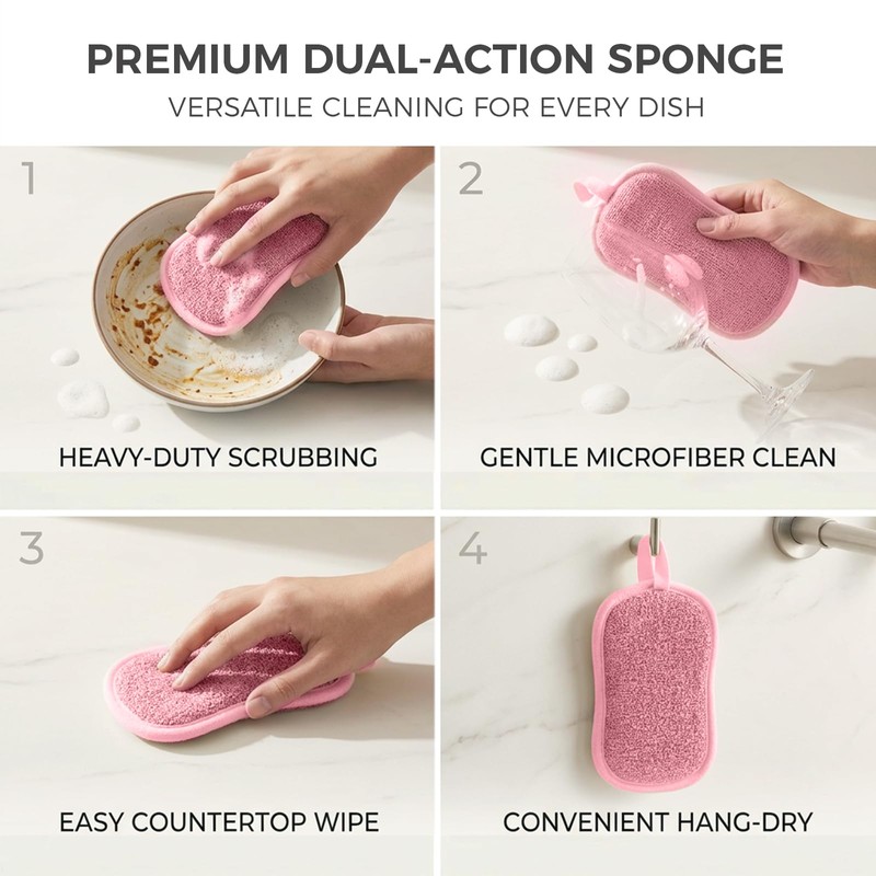 Dual Sided Kitchen Sponges and Scrubbers 10-Pack, Microfiber Non-Scratch Scouring