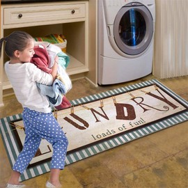 Abreeze Vintage Laundry Room Waterproof Floor Runners Non Skid Floor Mat Farmhouse Washhouse Mat Bathroom Rugs Non-Slip Rubber Area Rug 20''x48'' ,Stripe