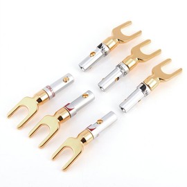 6 PCS Gold Plated 4mm Banana U Fork Y Spade Plug Speaker Wire Connector Screw Type Solder Speaker Spade Connectors Speaker Cable Spade