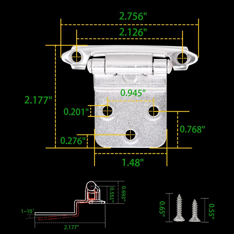 20 Pack 10 Pairs 3/8" Inset Cabinet Door Hinges Satin