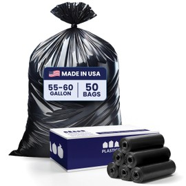 Plasticplace - T55151BK 55-60 gallon Trash Bags │ 1.5 Mil │ Black Heavy Duty Garbage Can Liners │Rolls │ 38” x 58” (50 Count) Black