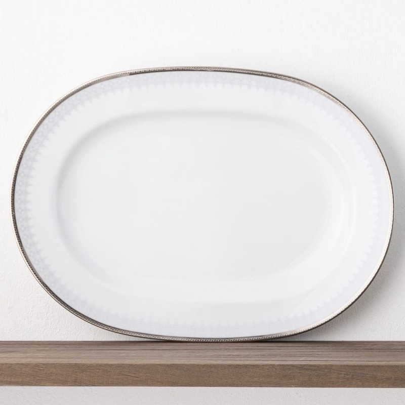 Noritake Silver Colonnade Platter, Oval, 14" in White.,
