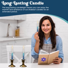 Majestic Giftware 12-Pack Shabbat Candles - (SHC3) | 5.5 Inch Dripless Handcrafted Traditional Shabbos Candles | Premium Quality Wax |Fits Standard Candle Holders (White Turquoise)