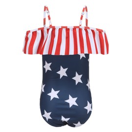 Zestonie Girls One Piece Swimsuits Off Shoulder Bathing Suit for Kids Hawaiian Swimwear American Flag Size 7/6-7 Years
