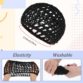 YUXIANLB Mesh Crochet Hair Net Rayon Knit Hair Wrap Beanie Soft Cover Crocheted Sleep Cap 2 Pcs Thick Short Women Hairnet Snoods Cover Ornament for Sleeping Shower Makeup Hairnet Accessories Black