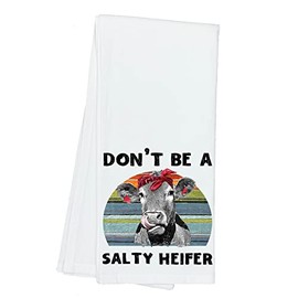 Don't be a Salty Heifer Funny Farm Cow Flour Sack Cotton Tea Towel Kitchen Linen