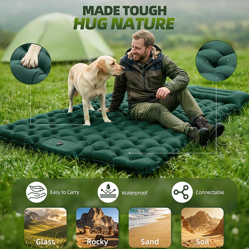Double Camping Sleeping Pad, 4" Extra Thick 2 Person Inflatable