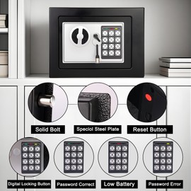 MAESTON Mini Electronic Safe Box with Digital Keypad & Keys, Small Safe Deposit Boxes with Coin Slot, Safety Boxes for Home Office Dorm, Drop-resistant & Durable, For Cash, Jewelry, Passport,Gun