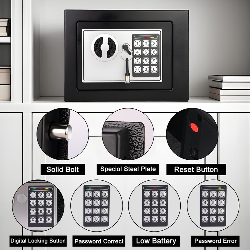 MAESTON Mini Electronic Safe Box with Digital Keypad & Keys,