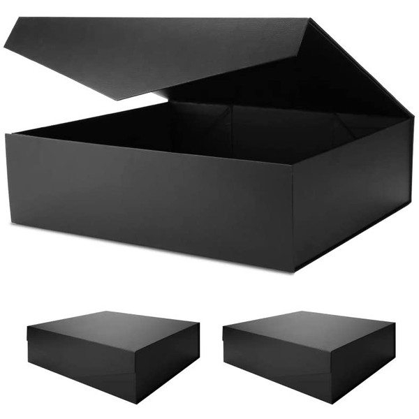PACKHOME 17x14.5x5.5 Inches, 3 Extra Large Gift Boxes with Lids, Gift Boxes for Clothes and Large Gifts (Matte Black with Grid Pattern)