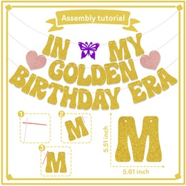 KEWUFD in My Golden Birthday Era Banner It’s My Golden Birthday Party Garland Bunting Sign for 20th 30th 40th 50th Party Decoration Supplies Gold Glitter