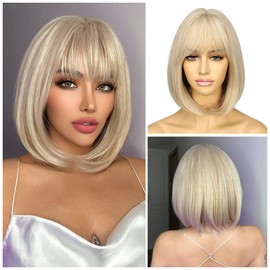 Sapphirewigs Blonde Wig for Women Wig with Fringe Short Blonde Bob Wig Daily Party Wig Natural Looking Wig 12inch