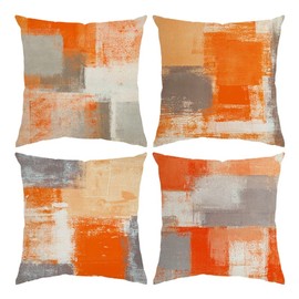 QUALKNOY Set of 4 Velvet Cushion Covers 16x16 inches - Orange Modern Abstract Art Decorative Throw Pillow Cases for Living Room Sofa and Outdoor Decor