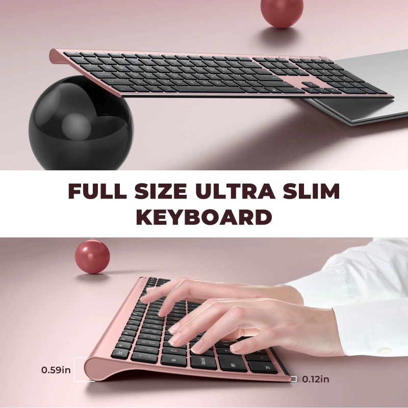 Vssoplor Wireless Keyboard and Mouse, 2.4GHz Rechargeable Compact Quiet Full-Size