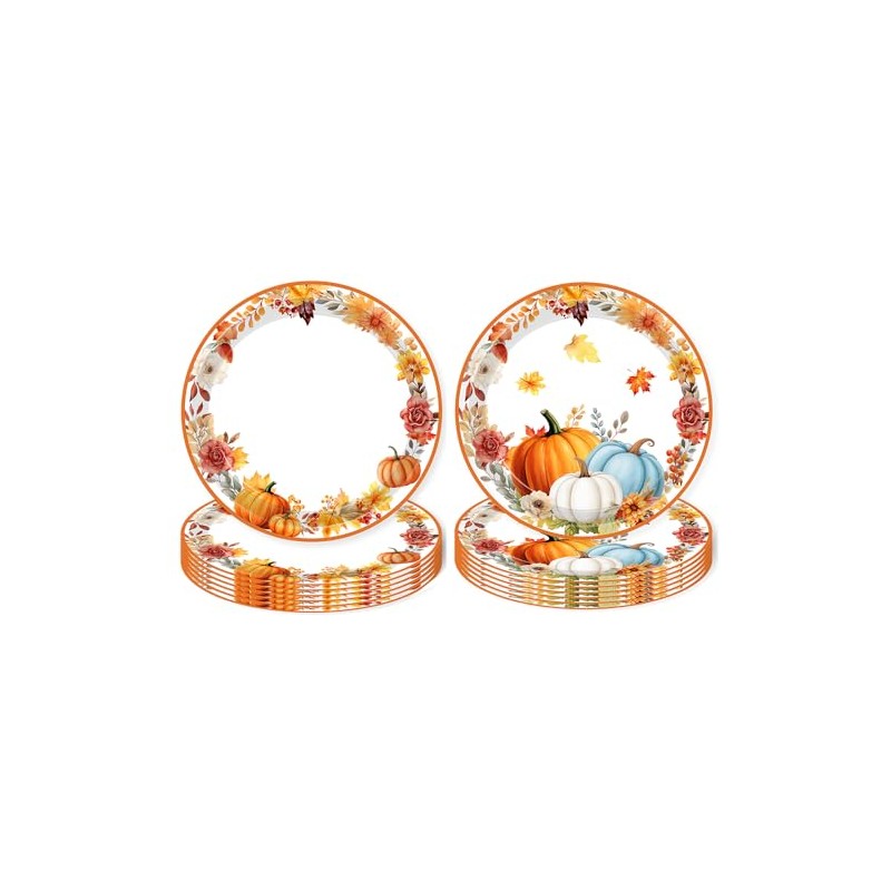 32pcs Thanksgiving Paper Plates Disposable Party Dinner Plates Autumn Pumpkin