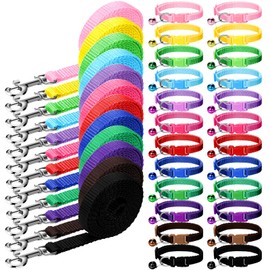 Amylove 48 Pcs Dog Collar and Leash Set, Polypropylene Adjustable Puppy Collars for Medium Dogs Small Pet Puppy Walking Training with Hook and Buckle(Multicolor,Solid Pattern)