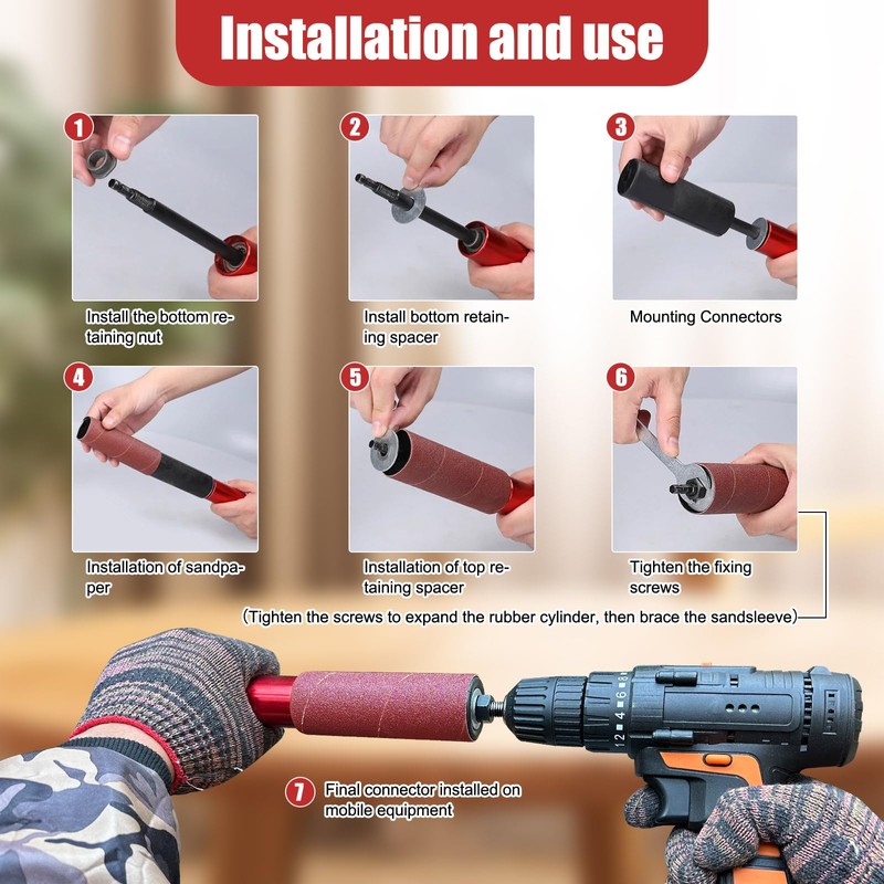 OCTAOR Spindle Sander Adapter for Power Drill, Handheld Rubber Sanding