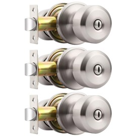 Probrico Brushed Nickel Door Knob Without Key Privacy Door Knob Bedroom/Bathroom Door Knobs Interior Keyless Door Knobs 3 Pack