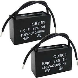 Twidec/2Pcs 450V AC 50/60Hz Run Capacitor 2-Wire Metallized Polypropylene Film Capacitors for Ceiling Fan Motor Start Run 6uf CBB61-6