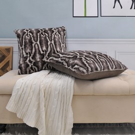 BYTIDE Printed Faux Fur Decorative Square Throw Pillow Covers 20 x 20 Inches Pack of 2, Plush Soft Cushion Case Pillowcase for Couch Bed Car Bedroom Living Room, Snake Brown
