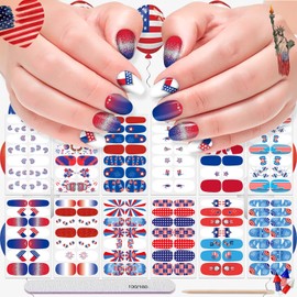 DANNEASY 12 Sheets Independence Day Nail Wraps 4th of July Nail Polish Stickers Self Adhesive Nail Polish Strips Gel Fingernail Sticker Nails for Women with Nail File, Cuticle Stick