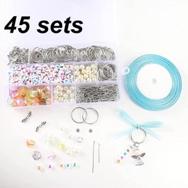 HERZWILD 45 Sets Guardian Angel Make Your Own Set Thank You Key Ring Angel Charm Pearl Angel Pendant for DIY Wedding Jewellery Necklace Crafts (Colourful)