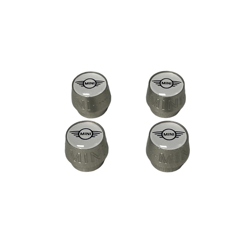 MINI Cooper Emblem Logo Silver Tire Valve Stem Caps Set