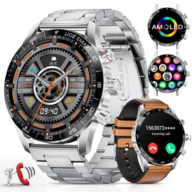 LIGE Smartwatch Men's 1.43 Inch AMOLED Display, Smartwatch with Phone Function and Voice Assistance Heart Rate SpO2 124 Sports Modes Fitness Watch Smart Watch for iOS Android