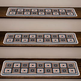 Benissimo, 15+1 Stair Treads Carpet with Landing Slip Resistant Stair Rugs, Set of 15 (9"x32") + 1 (31"x31") Runner for Indoor Wooden Steps, Printed Design, Tile