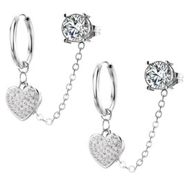Delicate heart shaped dangling earrings for women, 316 stainless steel studs, cubic zirconia studs, jewellery gifts for women and girls